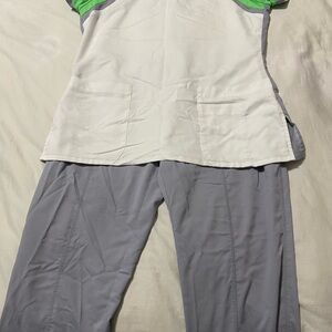 Grey's Anatomy Scrub TOP ONLY in White and Gray with Green Accents